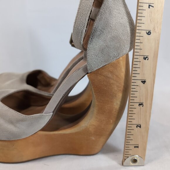 Jeffrey Campbell Havana Last Handmade Wood Wedge Heels Sandals Open Toe 38 Beige - Picture 15 of 16